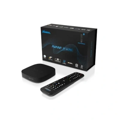 Abbildung von Xsarius Avant 3+ Ultra Black 4K Android 11 TV Box, Gigabit LAN, Bluetooth 5.2, WLAN WiFi 6, 2in1 Fernbedienung, LIVETV App, H.265, HDR10+, 4GB, 32GB, SD Karten Slot + HM SAT HDMI Kabel