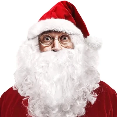 Abbildung von ZQEJEFD Weihnachtsmann Perücke, mit Bart + Perücke Mütze Brille, Weiße Santa Beard und Set, Kostüm Wig für Weihnachtsverkleiden Rollenspiele Weihnachtsfeier