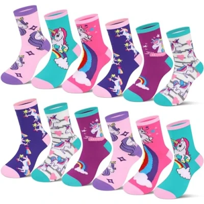 Abbildung von L&amp;K II 12er Kinder Mädchen Socken aus Baumwolle Kleinkind Einhorn Muster Kids Sneakersocken mehrfarbig bunt Herbst Winter 2883 Größe 23 26