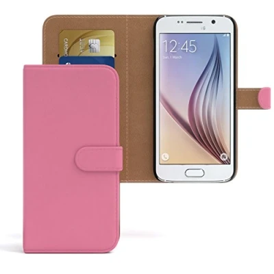 Abbildung von EAZY CASE Tasche kompatibel mit Samsung Galaxy S6 Schutzhülle Standfunktion Klapphülle Bookstyle, Handytasche Handyhülle Magnetverschluss und Kartenfach, Kunstleder, Rosa