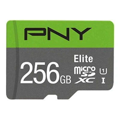 Abbildung von PNY Elite 256GB microSDXC Speicherkarte + SD Adapter, 100MB/s Lesegeschwindigkeit, Klasse 10 UHS I, U1, A1 App Performance, V10 für Full HD Video