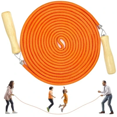 Abbildung von LeapBeast Lange Springseil, Mehrspieler Seil, Springseil mit Holzgriff für Schule, Sport, Outdoor Aktivitäten, Fitness&amp;Training 5M/7M/10M (B Mod. Orange, 5M)