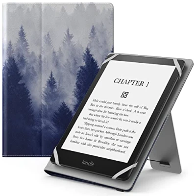 Abbildung von MoKo Universal Hülle für 6 6,8 7&quot; Schutzhülle mit Handschlaufe &amp; Verstellbarem Ständer Kobo Clara 2E/Fire Tablet/Kindle/Kobo/Voyaga/Lenovo/Sony Kindle eBooks E Reader Tablet, Grauer Wald