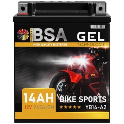 Abbildung von BSA YB14 A2 GEL Motorradbatterie 12V 14Ah 245A/EN Batterie doppelte Lebensdauer entspricht 51412 CB14 FB14 6Y4P vorgeladen auslaufsicher wartungsfrei