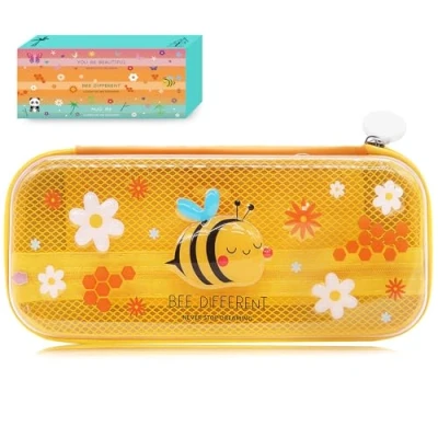 Abbildung von DGTSYAL Federmäppchen Wonderwow, Kawaii 2 Fächer und Stifthalter innen, Innenfach mit Netzstoff, Reißverschluss, Mäppchen Teenager Federmäppchen, für Schule Büro 23x11x5 cm (Yellow bee)