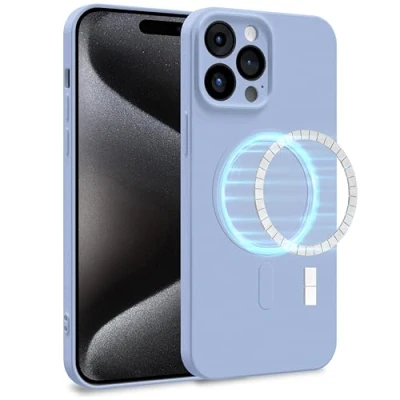Abbildung von MyGadget Hülle für Apple iPhone 15 Pro Max [ kompatibel mit MagSafe ] Zweilagige Handyhülle Kameraschutz Cover Innenfutter &amp; Silikon außen Hell Blau