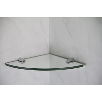 Abbildung von BSM Marketing Eckregale aus gehärtetem Glas, 150 mm, 6 mm dick, für Badezimmer, Schlafzimmer, Büro, mit verchromten Regalstützen (3 Stück)