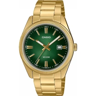 Abbildung von Casio MTP 1302PGC 3AVEF Armbanduhr in Unisexgröße Timeless Goldfarben/Grün