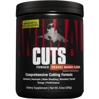 Abbildung von Universal Nutrition ANIMAL CUTS Pulver (Orange Mango) Diät &amp; Definitionssupplement zum Gewichtsmanagement regt Stoffwechsel an reduziert Wassereinlagerungen, mit Koffein Tyrosin, 42 Portionen