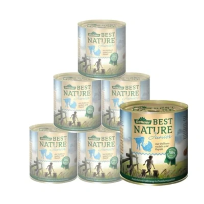 Abbildung von Dehner Best Nature Hundefutter, Nassfutter getreidefrei, für Welpen und junge Hunde, Pute / Kalb Vollkornnudeln, 6 x 800 g Dose (4.8 kg)