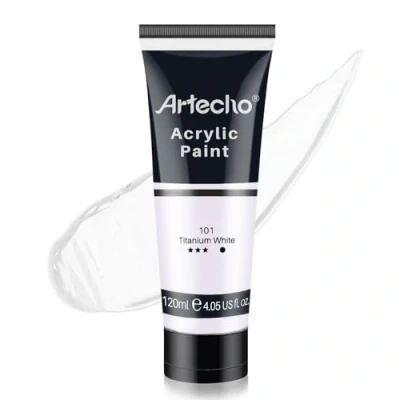 Abbildung von Artecho Acrylfarbe Titanweiß 120 ml, Wasserfest und Lichtecht, Schnell Trocknend, für Leinwand, Holz, Stoff, Handwerk, Leder Stein.