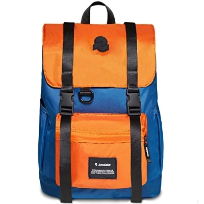 Abbildung von INVICTA CHAT COLORBLOCK LEGACY, Rucksack aus nachhaltigem Stoff, Praktisch &amp; Unisex, Leicht, kompakt, mit Laptopfach, Büro, Uni, Arbeit; Reise, Sport&amp;Freizeit, italienisches Design, blau/orange