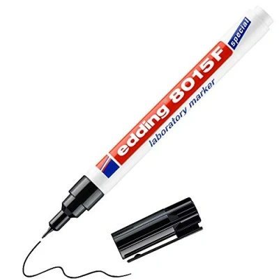 Abbildung von edding 8015 F Labormarker schwarz 1 Stift Rundspitze 0,75 mm ideal zum extra feinen Beschriften von glatten und transparenten Oberflächen (z.B. Reaktionsgläsern, Laborgeräte, Etiketten)