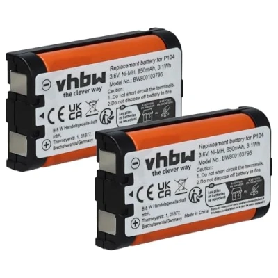 Abbildung von vhbw 2X NI MH Akku Set 850mAh (3.6V) kompatibel mit schnurlos Festnetz Telefon Panasonic KX TW201, TW211