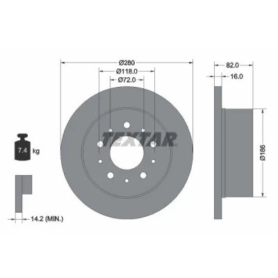 Abbildung von TEXTAR PRO 92116103 Bremsscheibe 280 16 05/10 118 voll beschichtet ohne Radbefestigungsbolzen, Radnabe PEUGEOT: Boxer Kastenwagen, Bus