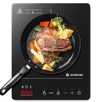 Abbildung von Aobosi Induktionskochfeld 1 Platte,Induktionskochplatte mit Booster Funktion, 20 Leistungsstufen und Temperaturstufen,Kompakte Größe,2000W Tragbares Induktionskochfeld,10H Timer,Schwarz