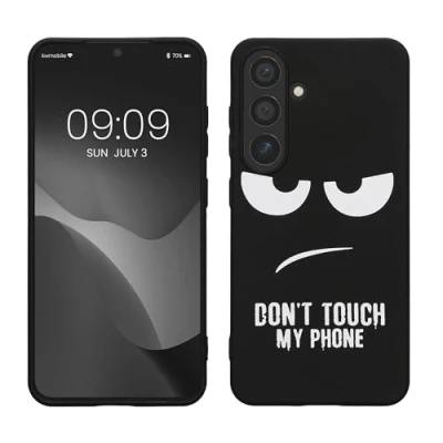 Abbildung von kwmobile Hülle kompatibel mit Samsung Galaxy S24 Handyhülle Silikon Case Don&#039;t Touch My Phone Weiß Schwarz
