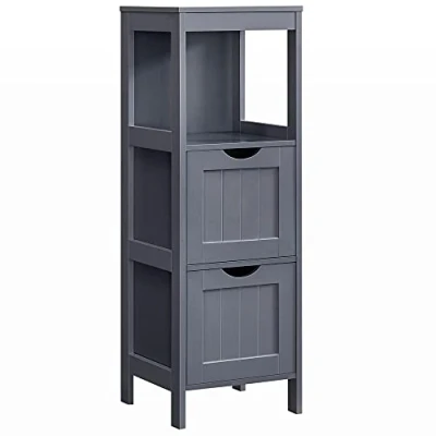 Abbildung von VASAGLE Badezimmerschrank, Schrank freistehend, Badezimmermöbel, mit 2 Schubladen, 1 offenem Fach, für Badezimmer, Wohnzimmer, Küche, modern, schiefergrau BBC042G01, 30 x 89 cm