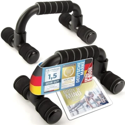 Abbildung von Body &amp; Mind® Push Up Liegestütz Griffe; Kompakte Trainings Griffe Fitness Rack für Ganzkörper Training Effektive Liegestützen; Krafttraining inkl. Gratis E Book