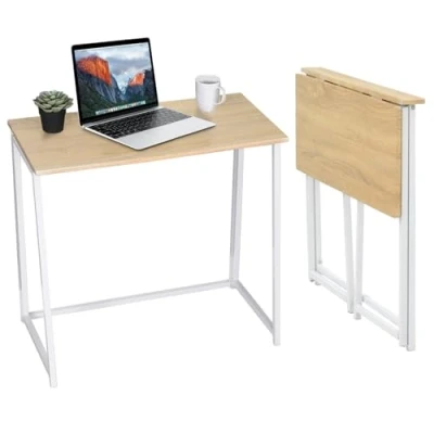 Abbildung von MEUBLE COSY Faltbar Tisch Schreibtisch Kleiner Klappbar Computertisch Laptoptisch fürs Büro, Wohnzimmer, Homeoffice, Einfacher Aufbau, Skandinavisch Design, Eiche, Metal, 80x40x74cm