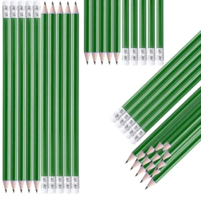 Abbildung von NIPORO Bleistifte HB 100 Stück weiß Holzbleistifte mit Radiergummi, pencil, vorgespitzt, 19 cm Länge, Sparpack, Nachhaltig, (Grün)