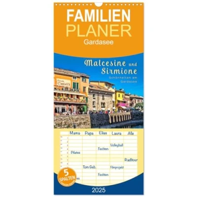 Abbildung von Familienplaner 2025 Malcesine und Sirmione, Schönheiten am Gardasee mit 5 Spalten (Wandkalender, 21 cm x 45 cm), CALVENDO