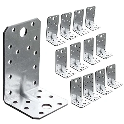 Abbildung von OMIDEAS 12 x Winkelverbinder mit Sicke (90 50 55 2.5) Lochwinkel Bauwinkel Holzverbinder Schwerlast Verbinder Winkel, Silber Verzinkt