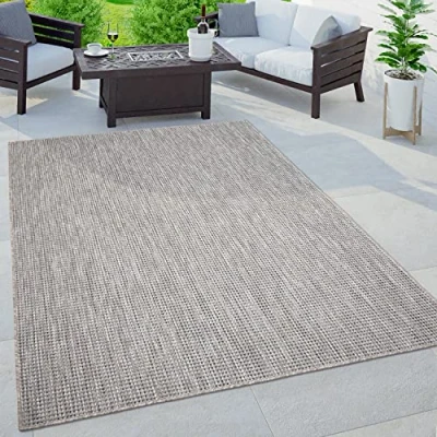 Abbildung von Paco Home In &amp; Outdoor Teppich Modern, Einfarbig Meliert, Wetterfest, Pflegeleicht, Robust Strapazierfähig für Balkon, Garten, Terrasse Küche, Grösse:160x220 cm, Farbe:Blau