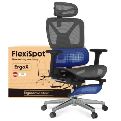 Abbildung von FLEXISPOT Ergonomischer Bürostuhl Schreibtischstuhl mit Fußstütze, 3D Armlehnen, Kopfstütze, 5D Rückenlehne, Atmungsaktiver Sitz Belastbar bis 130 kg Arbeitsstuhl, C7 Lite Pro, Dunkelgrau