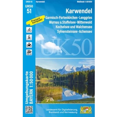 Abbildung von UK50 51 Karwendel: Garmisch Partenkirchen, Lenggries, Murnau a.Staffelsee, Mittenwald, Kochelsee und Walchensee, Sylvensteinsee, Achensee (UK50 ... Karte Freizeitkarte Wanderkarte)