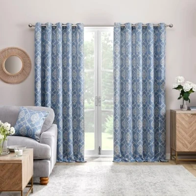 Abbildung von Dreams &amp; Drapes Vivianna Vorhänge, gewebt, mit Ösen, 168 x 183 cm, Blau, 1 Paar