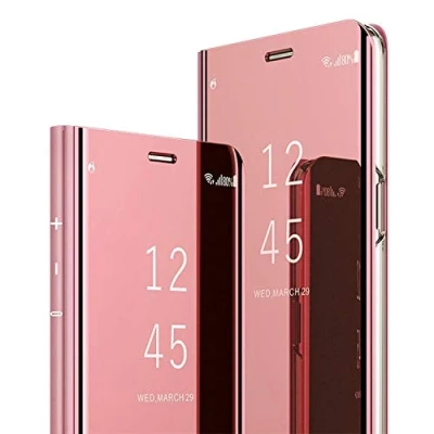 Abbildung von AICase Hülle für Galaxy S8 Folio Schutzhülle S8, Clear View Standing Cover mit Wake Up/Sleep Funktion, Spiegelnde Oberfläche, Hochglanzfinish Case (Rose Gold)