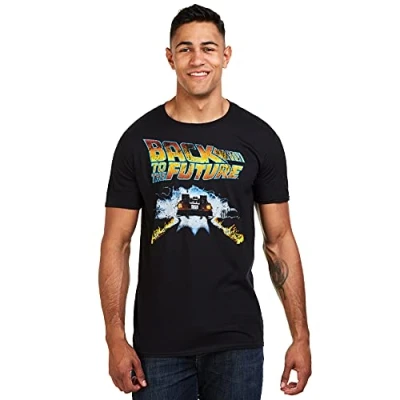 Abbildung von Back to the Future Herren Delorean T Shirt, Schwarz (Schwarz Schwarz), XL