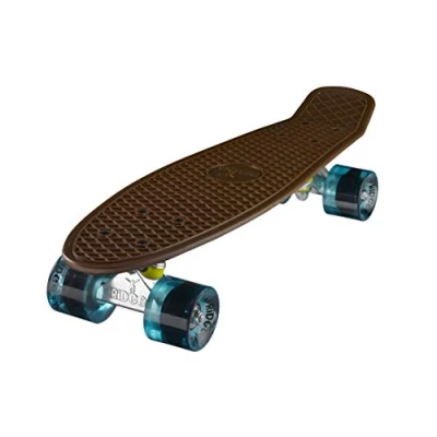 Abbildung von Ridge Skateboard Mini Cruiser Board Braun mit 12 Rollenvarianten komplett 55 cm Klar blau