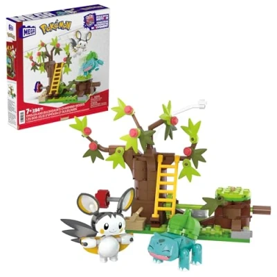 Abbildung von MEGA Pokémon Adventure Builder erlebnisreiches Bauset mit 194 Teilen, beweglichen Emolga und Bisasam, fähig zu Flugbewegungen, für Kinder ab 7 Jahren, HTH69