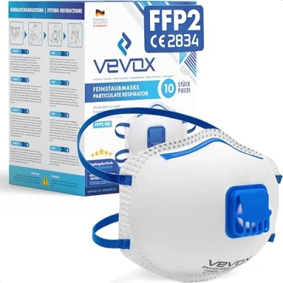 Abbildung von VEVOX® FFP2 Maske mit Ventil 5er, 10er oder 20er Set Staubmaske Atemschutzmaske Staubschutzmaske Feinstaubmaske Atemschutz z.B. gegen Feinstaub, Schleifstaub Baustaub