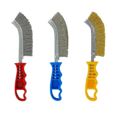 Abbildung von TIVOLY Set aus 3 Handbürsten Metallbürsten Stahl, Messing und Edelstahl Ergonomische Griffe