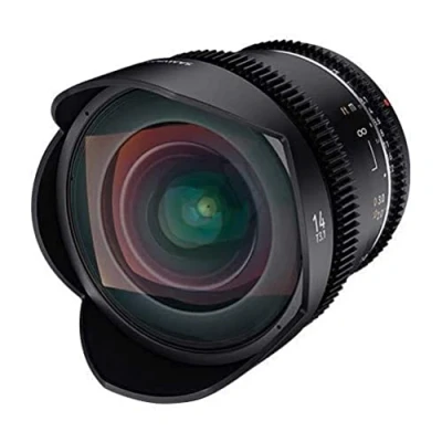Abbildung von SAMYANG MF 14mm T3,1 VDSLR MK2 MFT lichtstarkes Ultraweitwinkel Cine und Video Objektiv für Mount, 14 mm Festbrennweite, Follow Focus Zahnkränze Vollformat APS C 8K Auflösung, Schwarz
