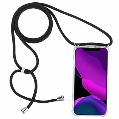 Abbildung von 2NDSPRlNG Schutzhülle mit Halskette, kompatibel Oppo Find X3/Find X3 Pro 5G, Umhängeband aus Seil, Anhänger, Schwarz