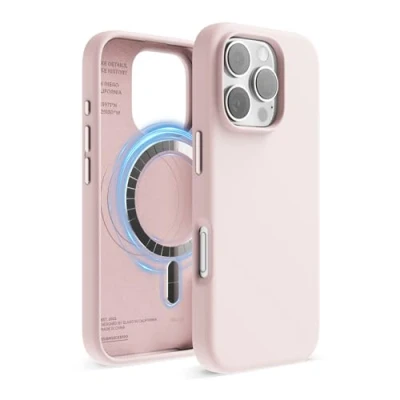 Abbildung von elago Magnetisch Silikon Hülle Kompatibel mit iPhone 16 Pro 6,3 Zoll, Allen MagSafe Zubehör Eingebaute Magnete, Soft Grip Silikon, Stoßfest (Lovely Rosa)
