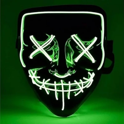 Abbildung von TK Gruppe Verkleidungsmaske LED Grusel Maske grün Purge Halloween Kostüm für Damen und Heeren, (1x grün), Steuerbar drei Lichteffekten
