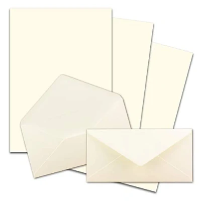 Abbildung von 25x Briefpapier Set DIN A4 mit Lang Briefumschlägen, Nassklebung Naturweiß mattes Schreibpapier Kuverts FarbenFroh by GUSTAV NEUSER