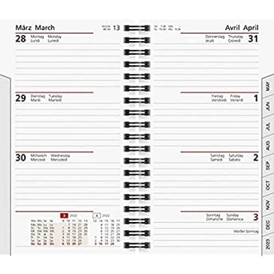 Abbildung von rido/idé 7017810002 Taschenkalender Ersatzkalendarium Taschenplaner int., 2 Seiten = 1 Woche, 87 x 153 mm, Karton Umschlag, Kalendarium 2022, Wire O Bindung
