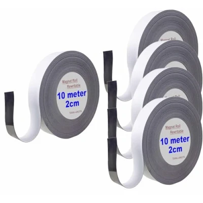 Abbildung von TUKA 50m x 20mm 1mm Magnetband Wiederbeschreibbar, Kennzeichnungsband für Lagerkennzeichen, Whiteboard, Kühlschrank, Magnettafeln usw. Beschreibbar Abwichbar Zuschneidbar, 5x10m Weiß TKD9046