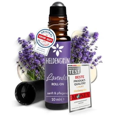Abbildung von Heldengrün® BIO Roll On Lavendel [100% NATURREIN] Dermatologisch getestet 2 in 1: Duft &amp; Pflege Lavendelöl mit Jojoba Mandelöl Ideal am Abend