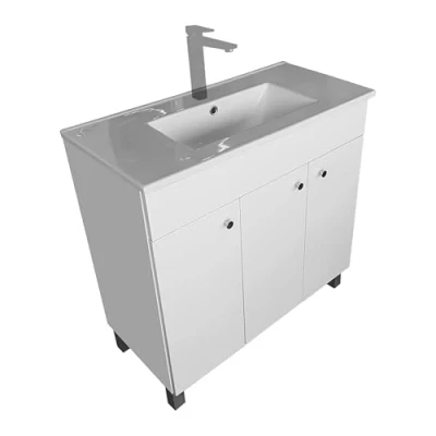 Abbildung von paplinskimoebel Waschbecken mit Unterschrank IGA für Badezimmer Waschbeckenunterschrank Stehend Waschtisch Badschrank 80 cm Breit Weiß Badezimmerschrank 3 Türen