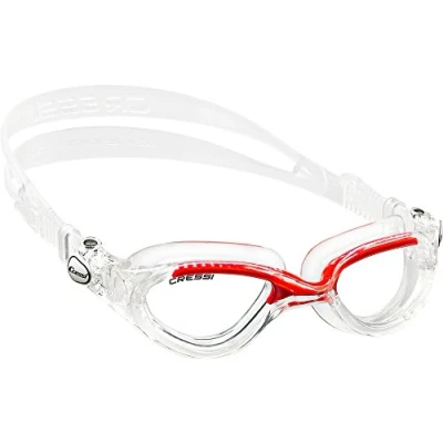 Abbildung von Cressi Flash Premium Erwachsene Schwimmbrille Antibeschlag und 100% UV Schutz, Transparent/Rot Transparent Linsen, D (140 mm)