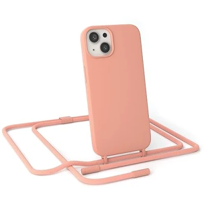 Abbildung von EAZY CASE Handykette Silikon Premium kompatibel mit iPhone 13 Handyhülle Umhängeband, Handykordel Schutzhülle, Silikonhülle, Hülle Band, Kette für Smartphone, Koralle