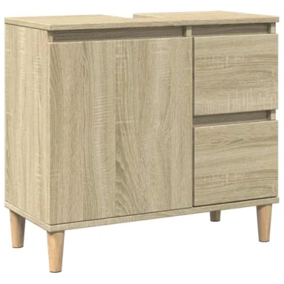 Abbildung von vidaXL Badschrank, Badezimmerschrank mit Stauraum Metallfüße, Waschbeckenunterschrank für Badezimmer, Badmöbel, Sonoma Eiche Holzwerkstoff