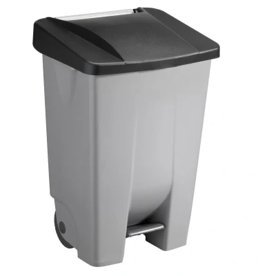 Abbildung von Sunware Basic Abfalleimer 80 Liter 49x41x75cm mit Rädern/Fußpedal/Handgriff grau/schwarz